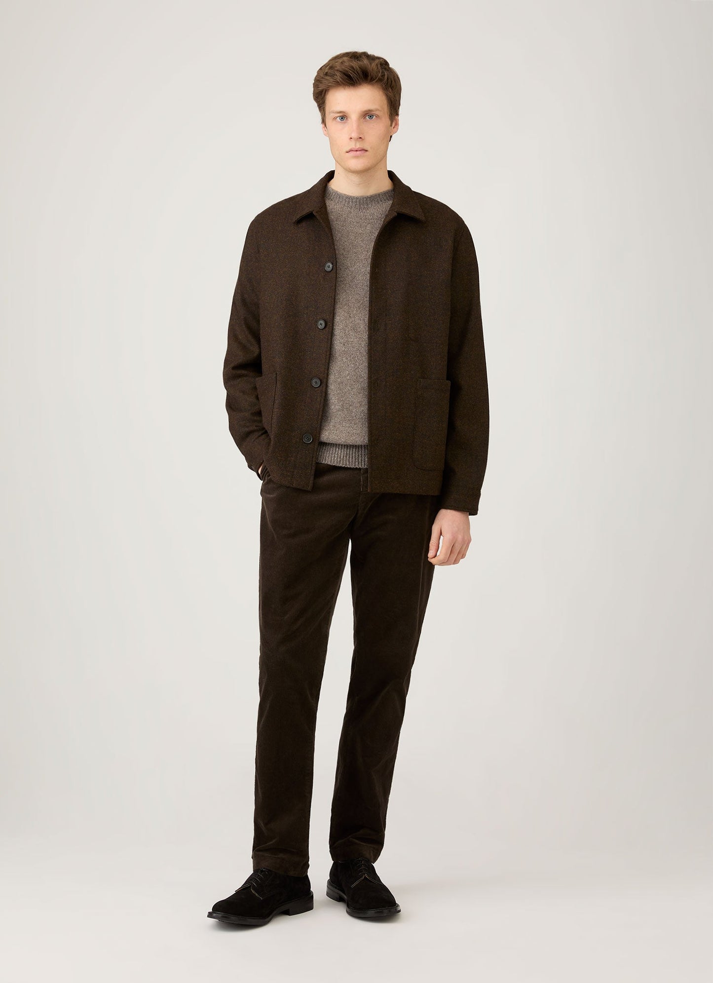 Men's Wool Twin Pocket Jacket in Truffle