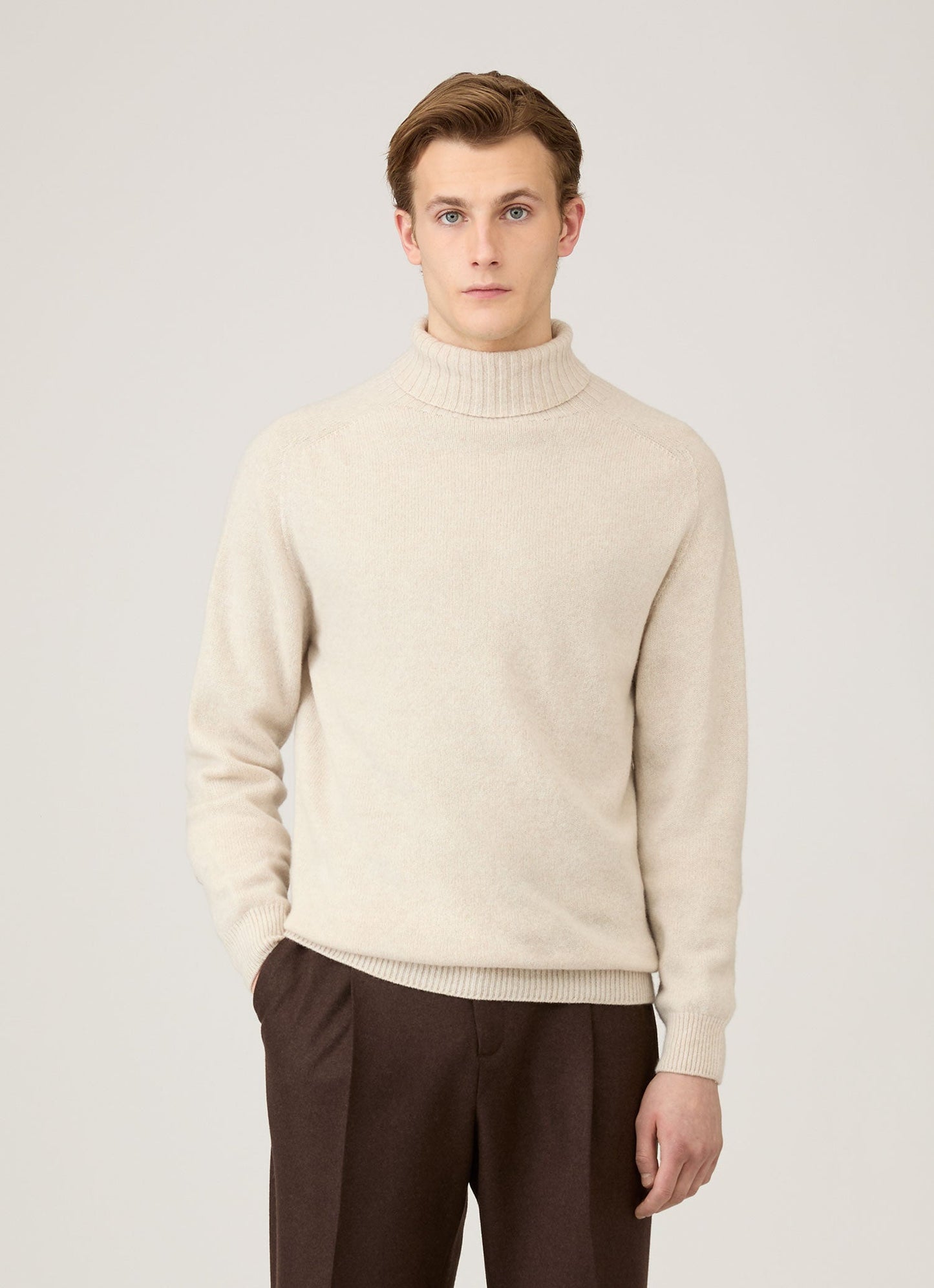Men's Lambswool Roll Neck in Oatmeal Melange