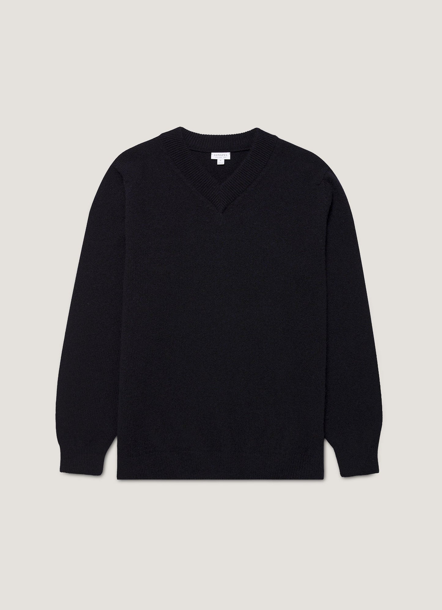 Men's Lambswool V-neck Jumper in Dark Navy Mouline