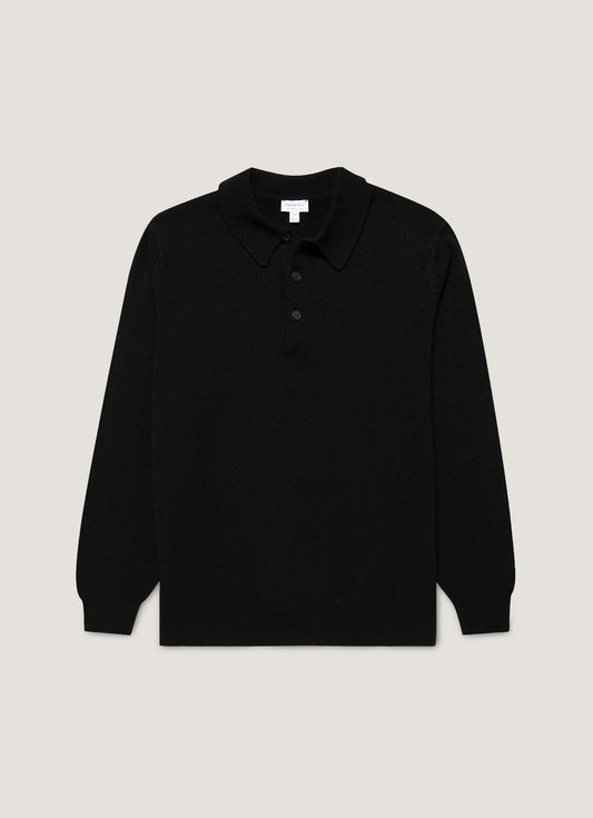 Men's Cashmere Polo Shirt in Black
