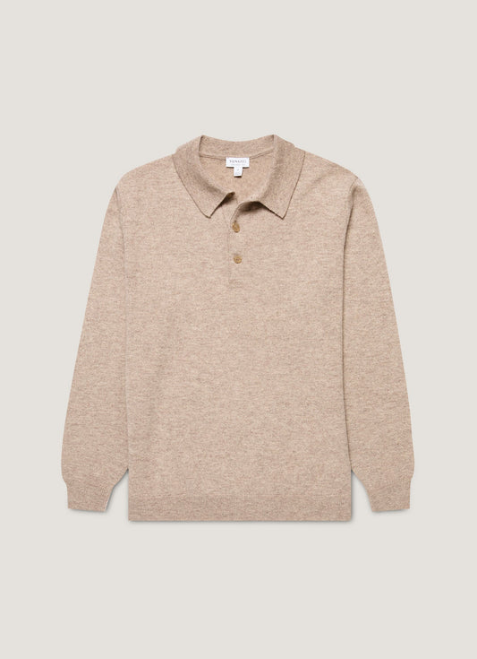 Men's Cashmere Polo Shirt in Oatmeal Melange